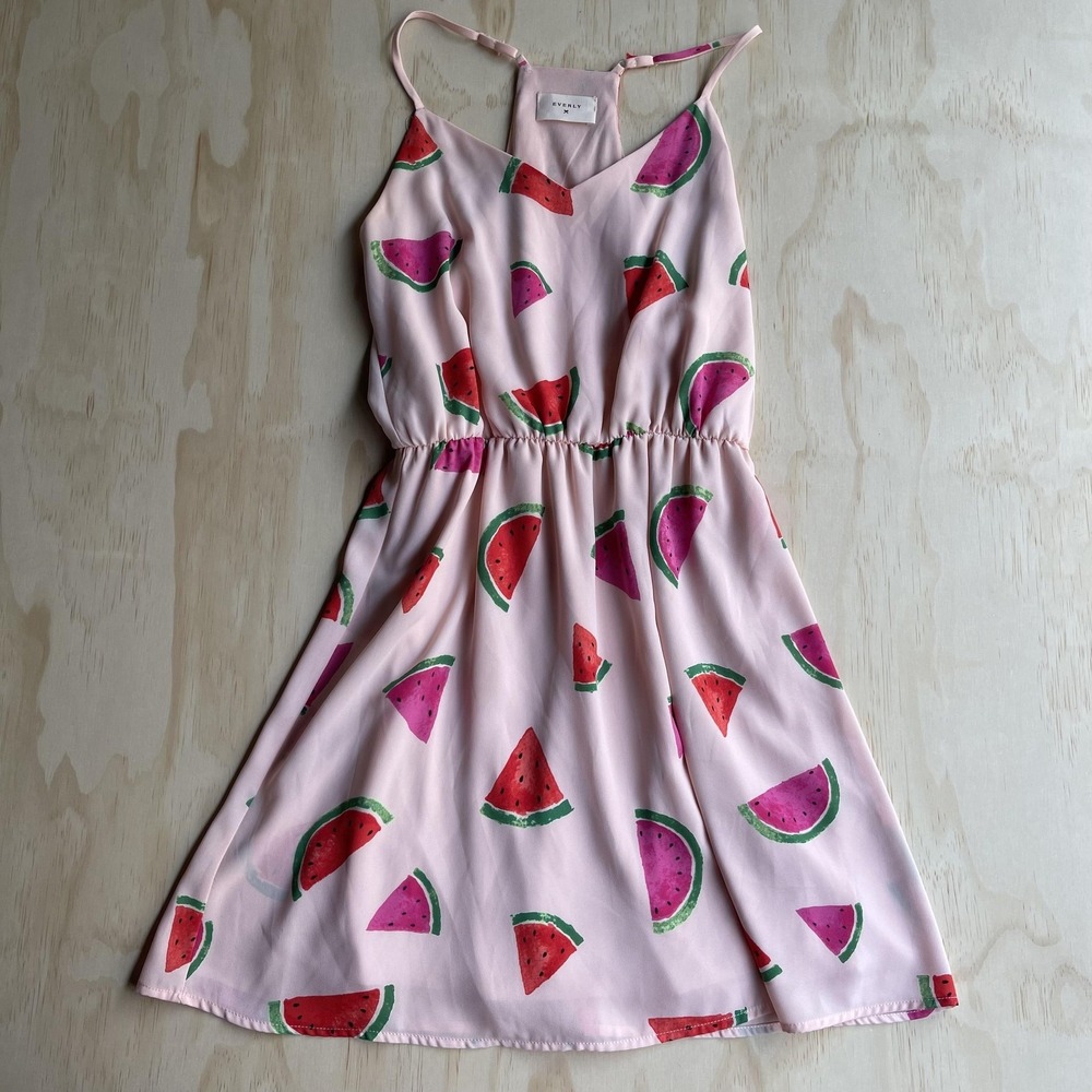 Everly Dress Womens‎ Small Pink Watermelon Print Sleeveless Summer Sundress